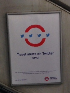 London Underground poster promoting their new travel alert Twitter account