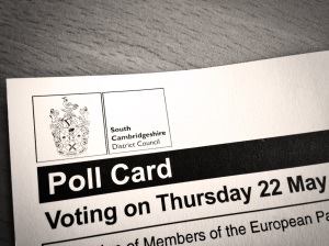 Polling card showing council logo and the words "Poll Card. Voting on Thursday 22 May"